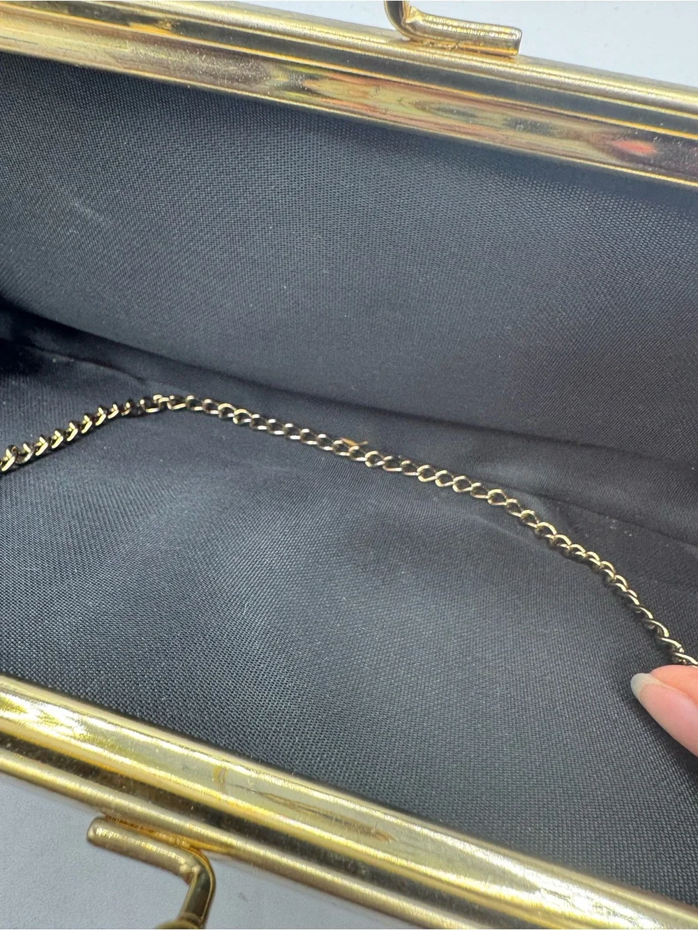 Vintage Black Sparkling Clutch Bag With Brass Trim